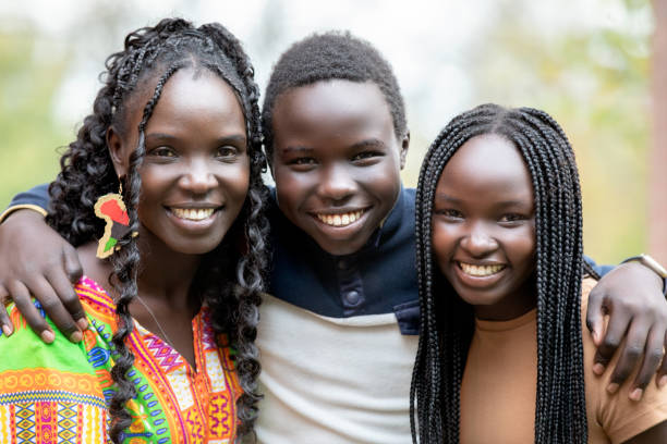 Mother and Adolescent Children smiling